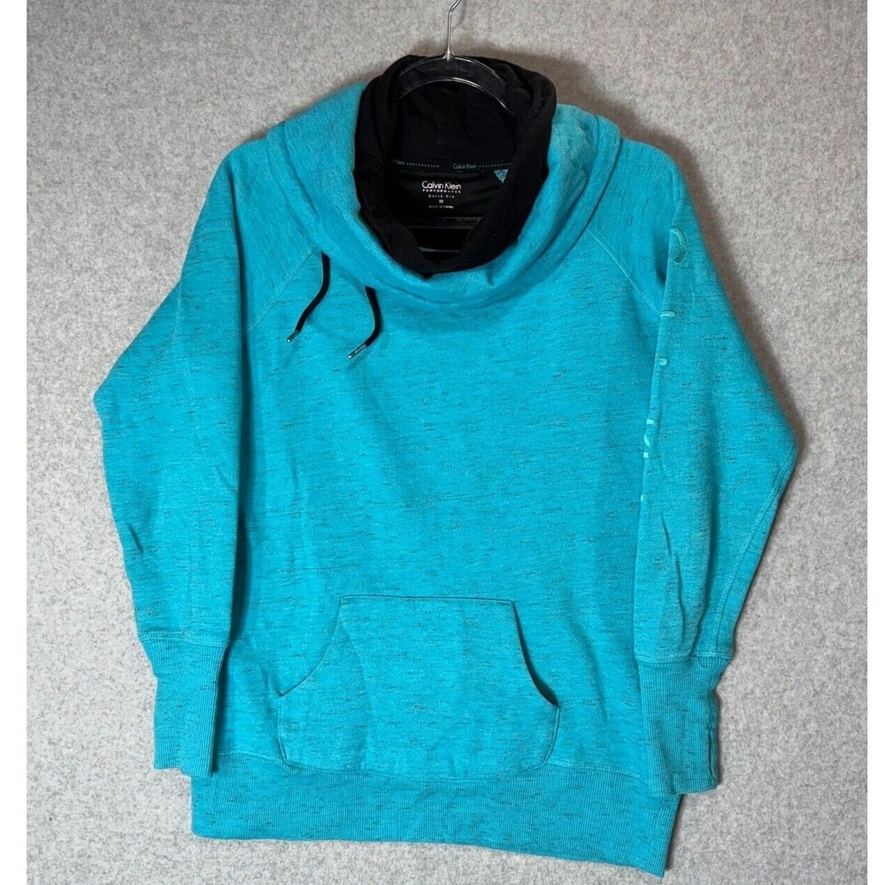 Calvin‎ Klein Performance Quick Dry Hoodie Women's Medium Blue Cotton Cowl Neck